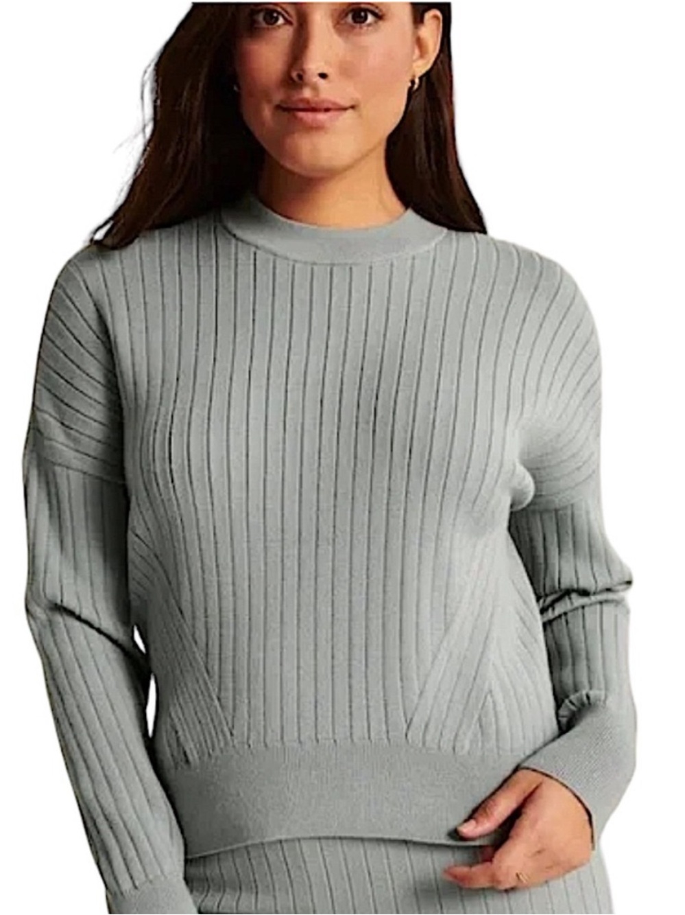 Abercrombie & Fitch LuxeLoft Oversized Crew Sweater Light Blue Ribbed Size S